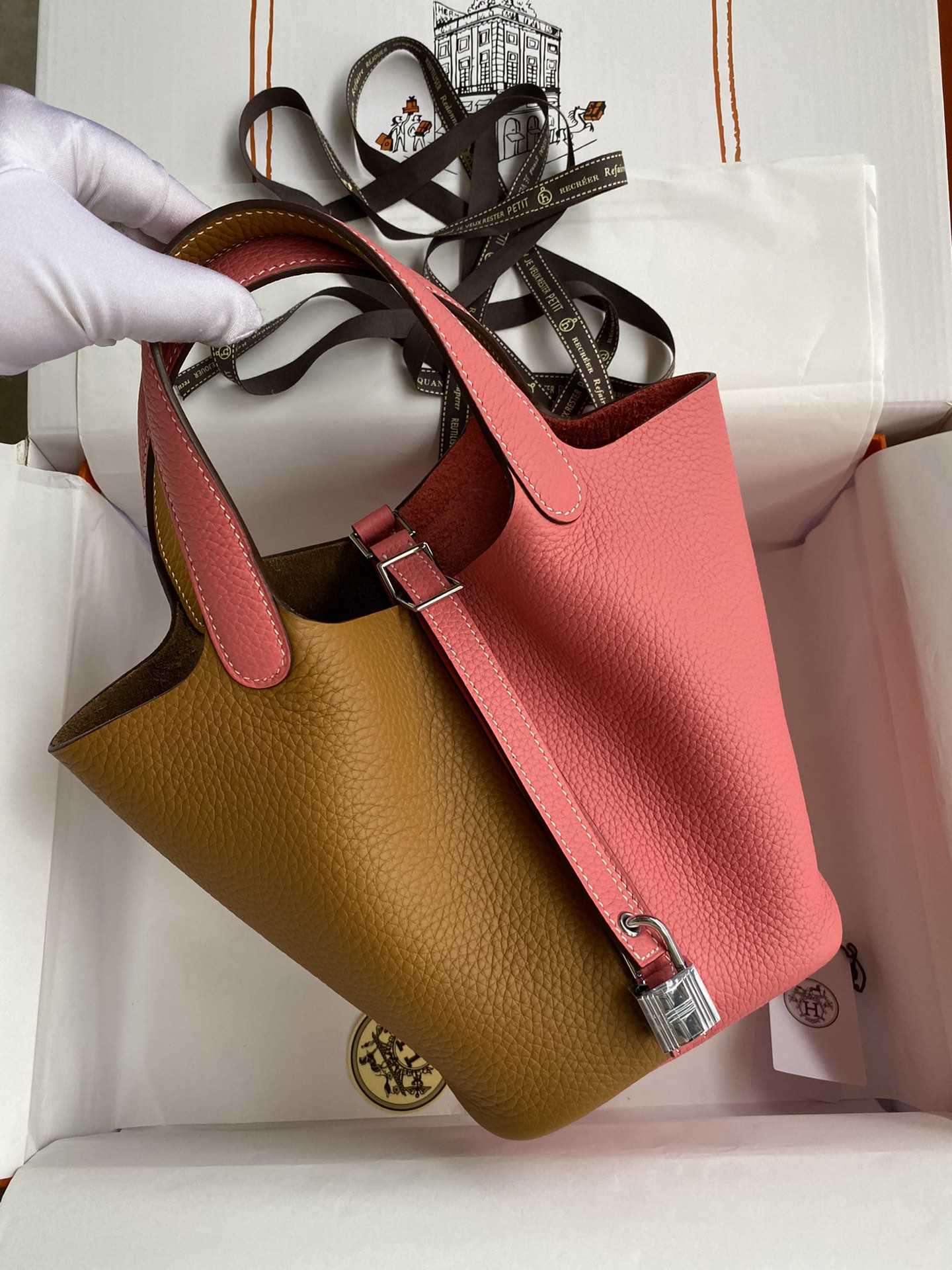 Hermes Picotin Lock 18 Bag In Pink/Brown Clemence Leather